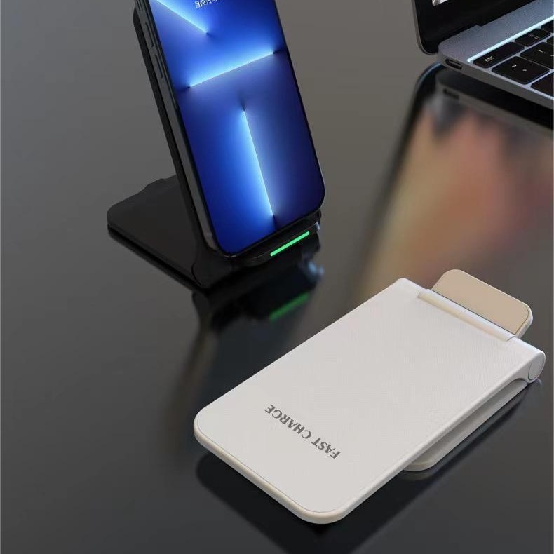The new vertical wireless charger is foldable and suitable for Apple and Android 15W fast charging desktop phone stands Application Scenario
