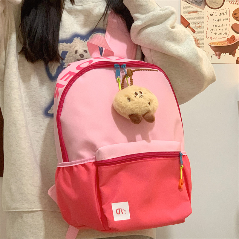 New fashionable backpack for female college students, 2025 Korean version, color-blocking backpack for girls and children, junior high school and senior high school students Specification drawing