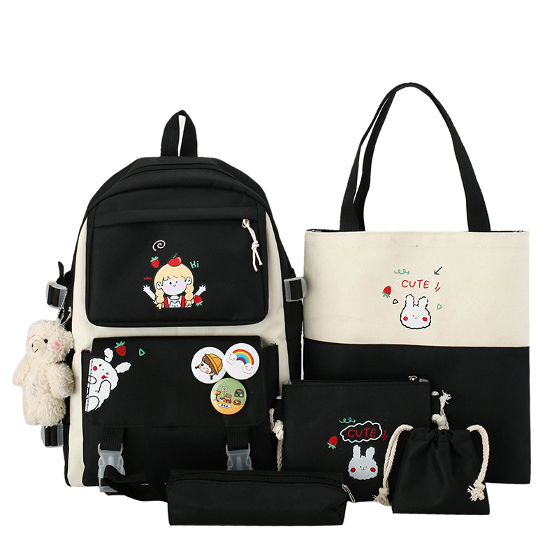 Wholesale of new four-piece schoolbags for junior and senior high schools, large-capacity Korean-style backpacks, casual and fashionable canvas girls' backpacks Item Picture