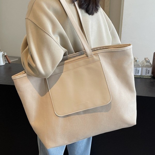 Korean autumn and winter new Tote bag, large-capacity commuting, fashionable and versatile single-shoulder bag, laid-back style solid color handbag details Picture