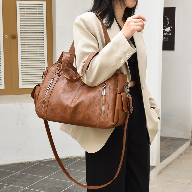 Cross-border retro women's bag, versatile and fashionable tote bag, large-capacity single-shoulder hand-carry, underarm travel crossbody bag for commuting Specification drawing