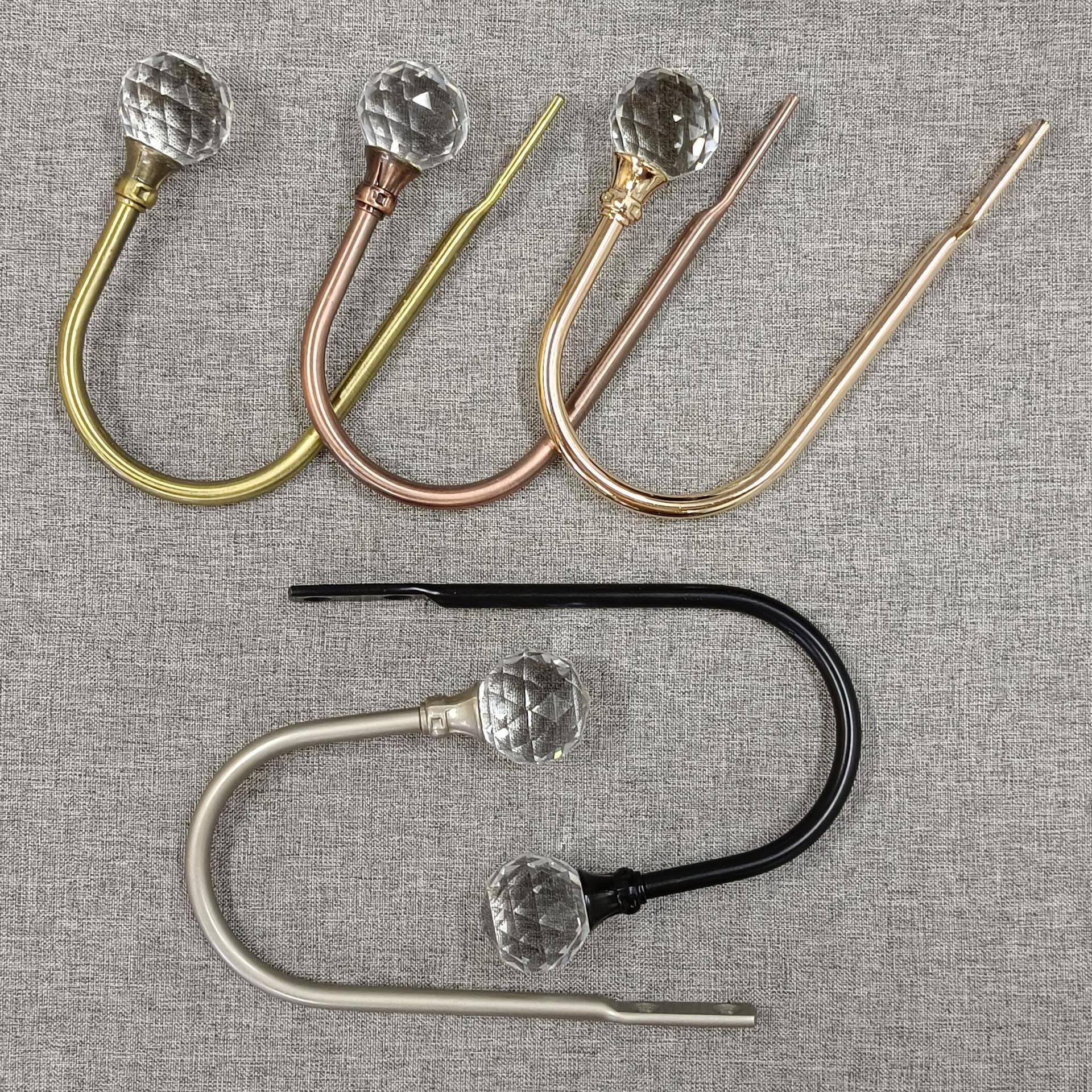 Cross-border new fashionable solid U-shaped crystal hook, curtain hook, curtain wall hook, door and window hook factory direct sales full figure