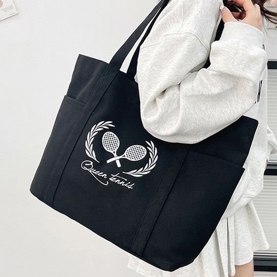 2025 New cross-border canvas handbag, single-shoulder bag, tote bag, yoga sports beach bag, lightweight tutorial bag details Picture