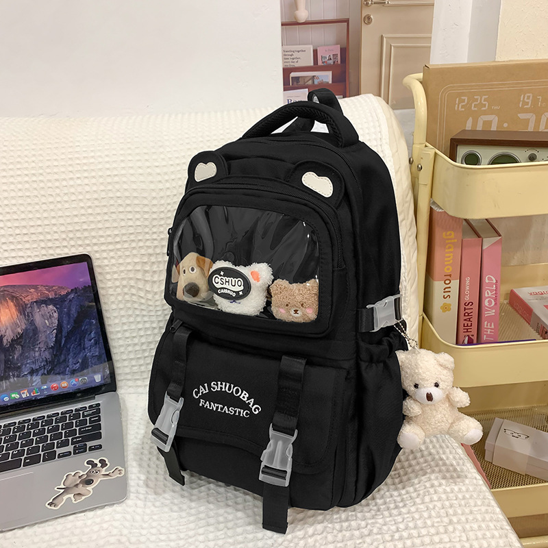 A fresh and simple color-blocking pain bag with large capacity, casual and lightweight student backpack, an Instagram Korean version cute backpack for girls details Picture