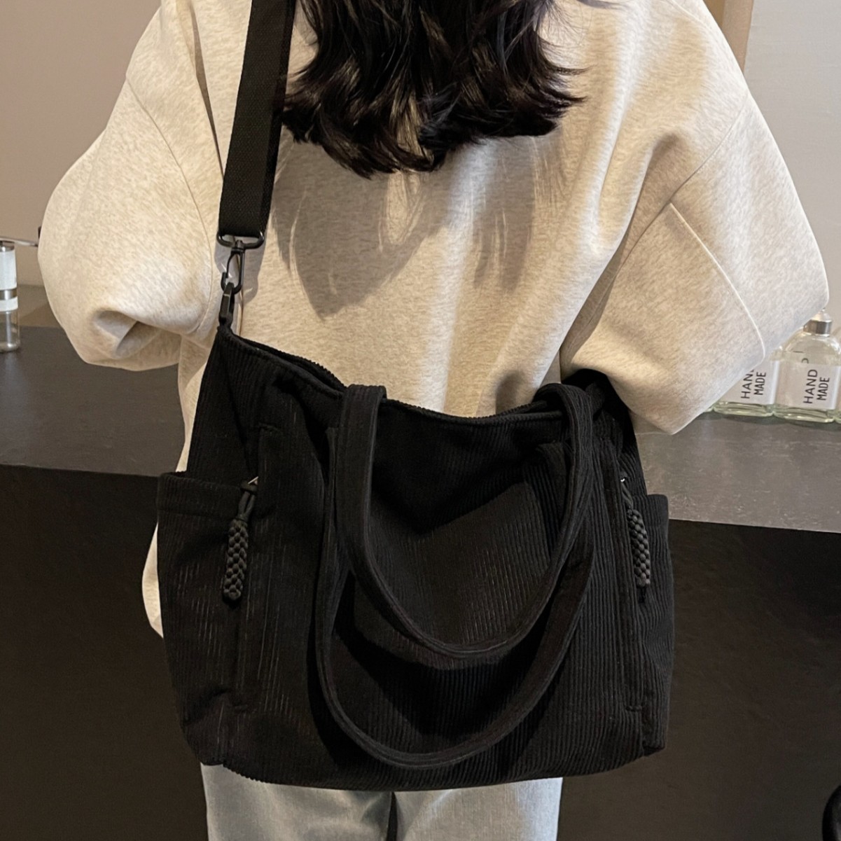 Japanese tote bag for women 2024 New style, fashionable, artistic and versatile student class bag, simple class bag, casual backpack Specification drawing