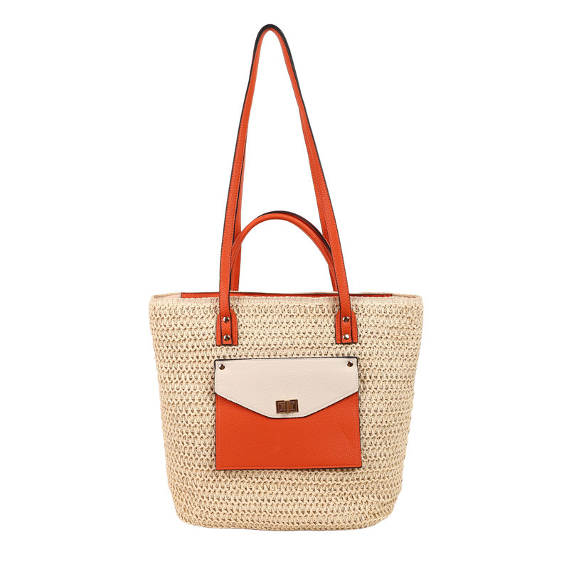 Cross-border large-capacity travel and vacation beach bag for women 2025 new style high-end woven single-shoulder underarm tote bag Item Picture