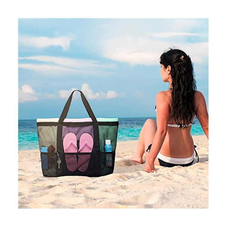 Large-capacity beach bag, toy mesh swimming bag, multi-functional travel hand bag, shoulder beach bag, swimsuit storage bag details Picture