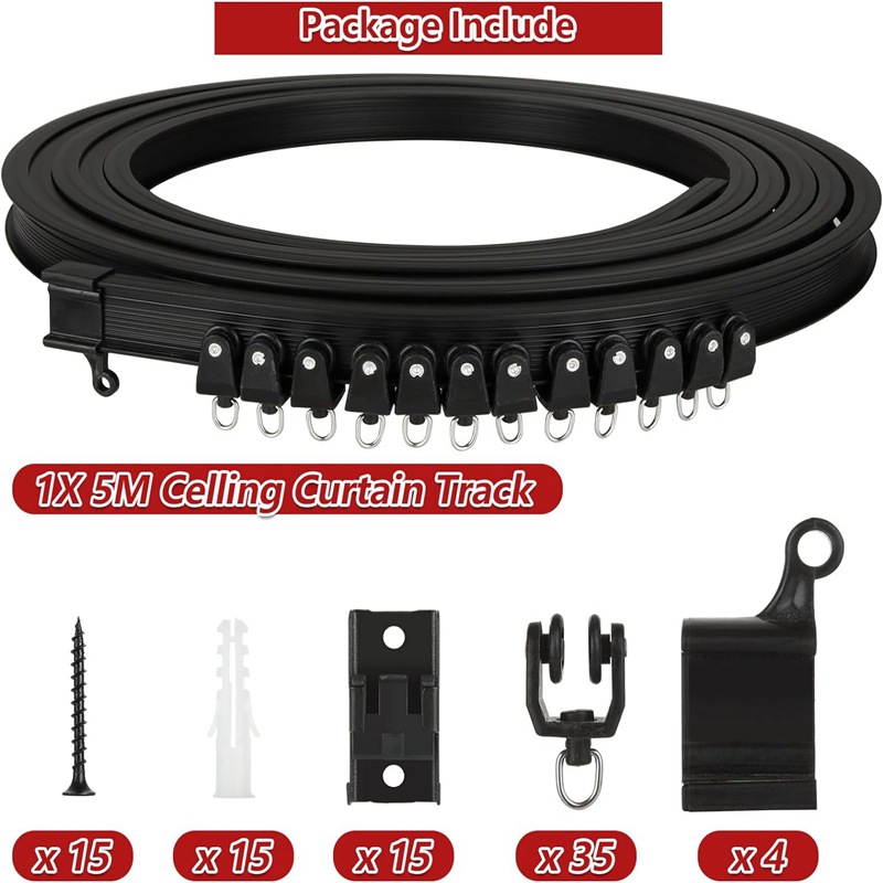 5-meter black curtain track set pulley installation code accessories Specification drawing