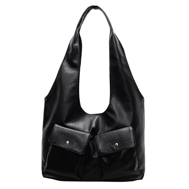 Retro large-capacity underarm bag for women, 2024 new soft leather wide shoulder strap tote bag, multi-pocket wandering style single-shoulder bag Item Picture