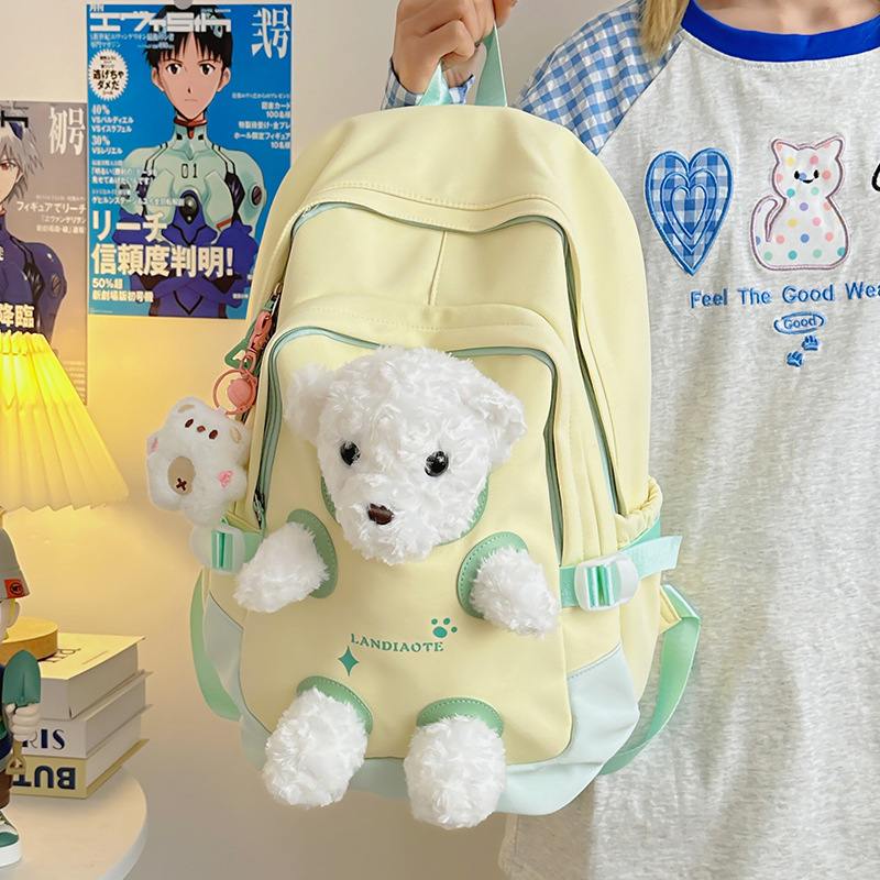 Cute bear backpack, new style backpack for junior high school girls and college students 2025, a niche forest-themed versatile bag details Picture