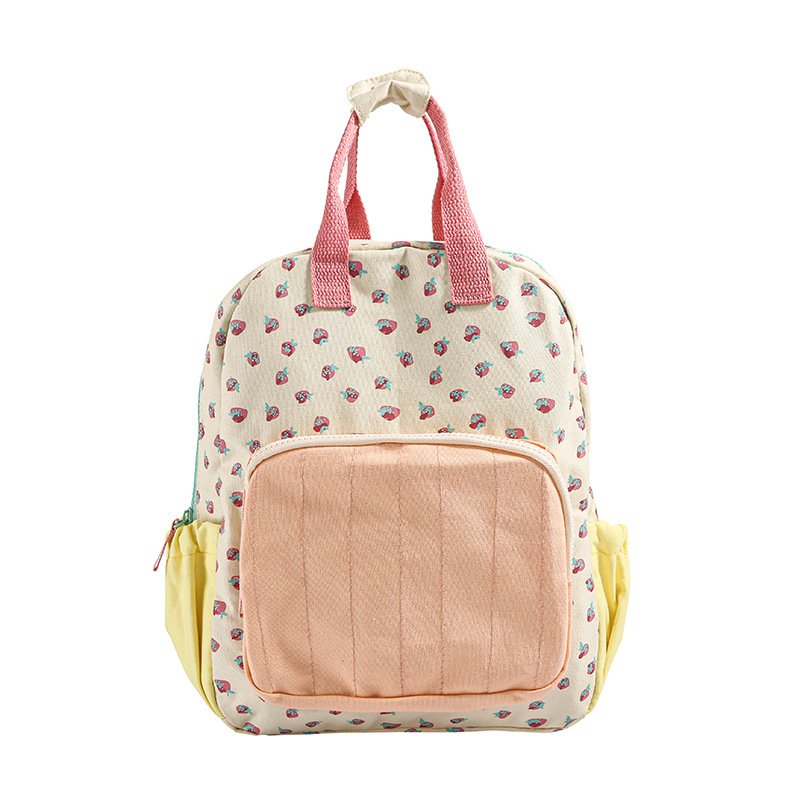 New women's color-blocked small backpack, dopamine cute strawberry small travel backpack, high appearance level backpack Item Picture