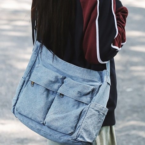 Denim large-capacity crossbody bag for 2024 autumn and winter, unisex, school-style single-shoulder bag for casual students full figure