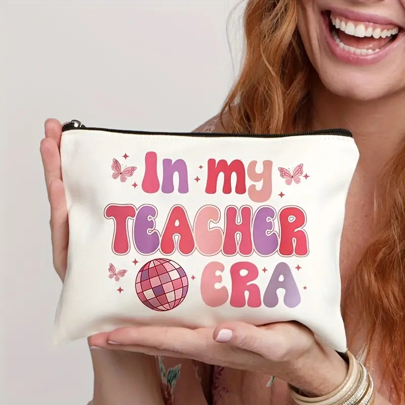 Cross-border temu best-selling pink lettered linen double-sided printed cosmetic bag, storage bag, women's multi-functional zipper bag Specification drawing