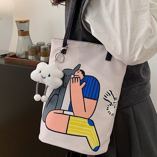 Crossbody bag, double washed multi-layer shoulder bag, casual bento bag, fashionable and artistic single-shoulder bag, Korean cartoon single-shoulder bag full figure
