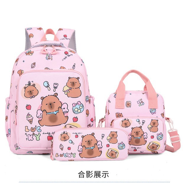 The new Capibara backpack for girls, featuring cute and cartoonish capybaras, is designed for primary school students and children in grades three to six details Picture