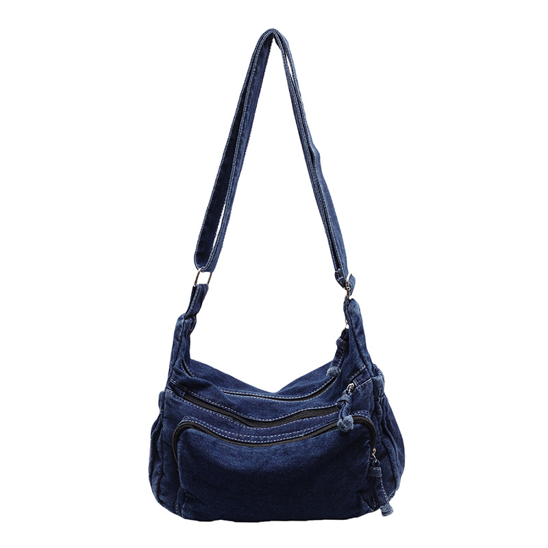Retro and artistic denim messenger bag, campus style commuting crossbody bag, stylish and versatile, niche forest-themed single-shoulder bag Item Picture
