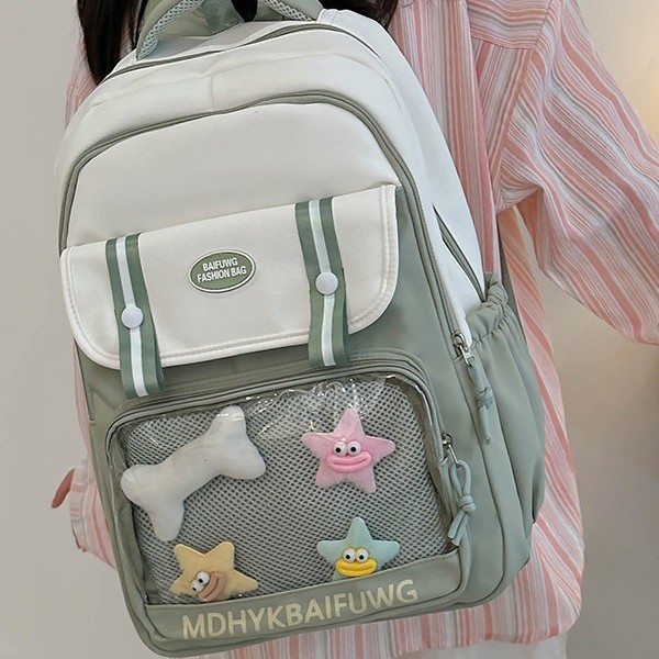 Transparent pain bags for girls, Japanese junior high school girls, high school students, class commuting backpacks, large-capacity schoolbags, backpacking trend full figure
