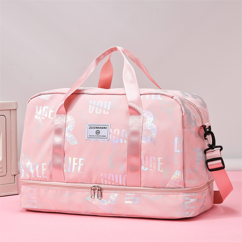 Dry-wet separated luggage bags, large-capacity sets for men and women, suitcases, travel bags, fashionable lettered gold-embossed sports and fitness bags full figure