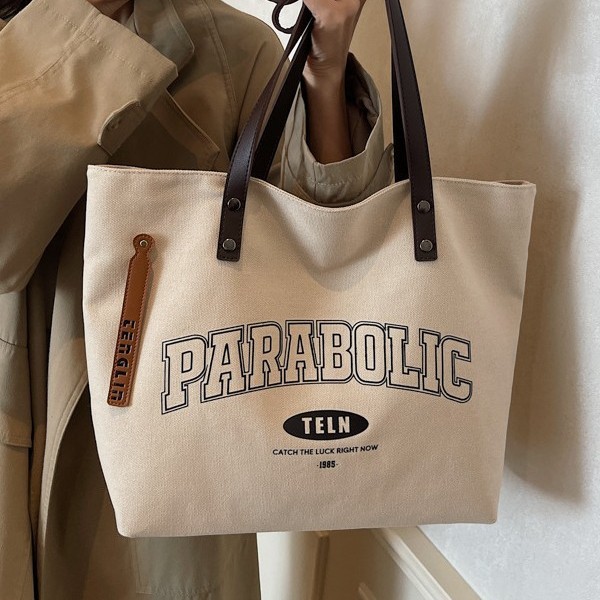 Fashionable new versatile canvas bag, color-matched mother and child handbag, large-capacity school-style single-shoulder bag, casual and laid-back style full figure