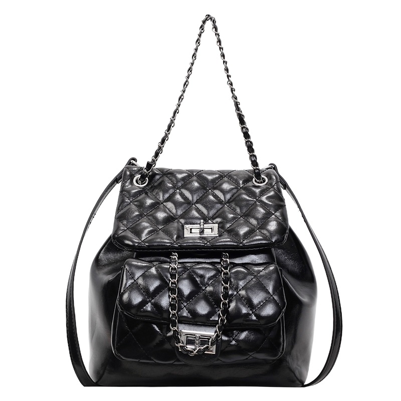 Cross-border Xiaoxiangfeng diamond-shaped embroidery thread Women's Backpack 2025 New Style Personalized chain Backpack Fashionable travel Schoolbag Item Picture