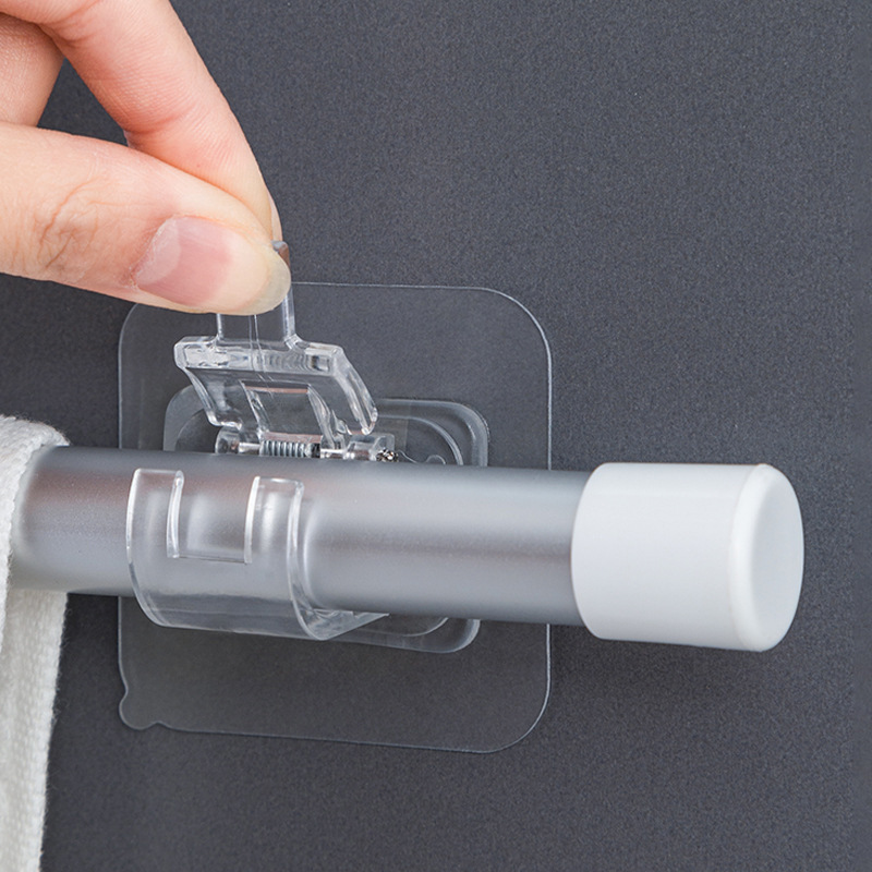 1443 curtain hook 2-piece set without crossbar, no need for drilling, kitchen multi-purpose rod hanging rack curtain rod hook Application Scenario