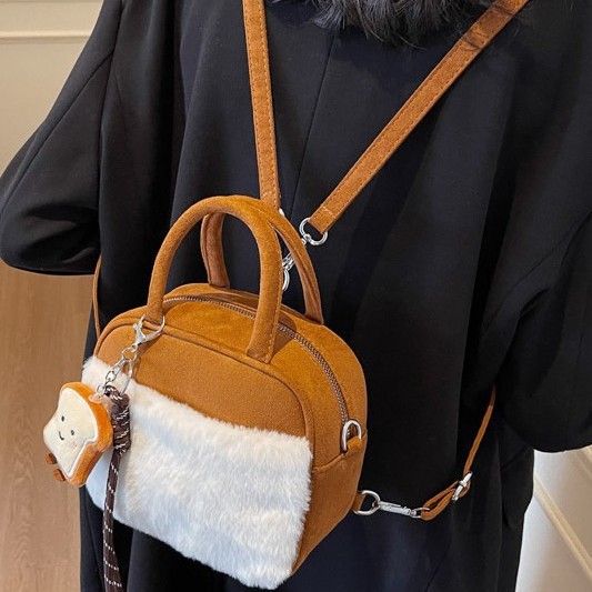 Princess-style backpack, double stitching, solid color, hand-held, cute zipper, durable single-shoulder bag, multi-functional color contrast details Picture