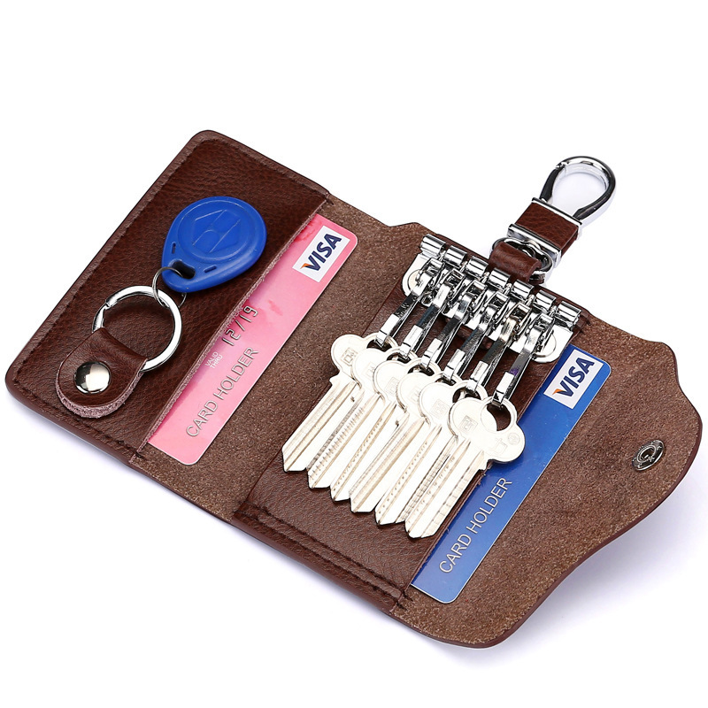 Leather car key case manufacturer wholesale large-capacity multi-functional waist-hung key case, simple and practical card case integrated Specification drawing