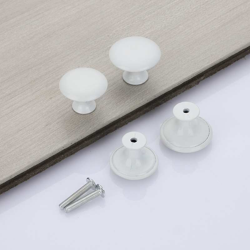 902 Simple wardrobe, round stainless steel drawer handle, European mushroom-shaped porcelain white, black single-hole handle details Picture