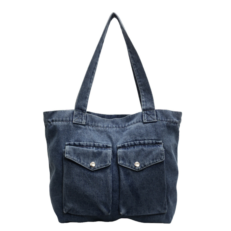 Denim canvas bag, Japanese-style large-capacity, relaxed commuting tote bag, college student class bag, schoolbag, single-shoulder bag Item Picture