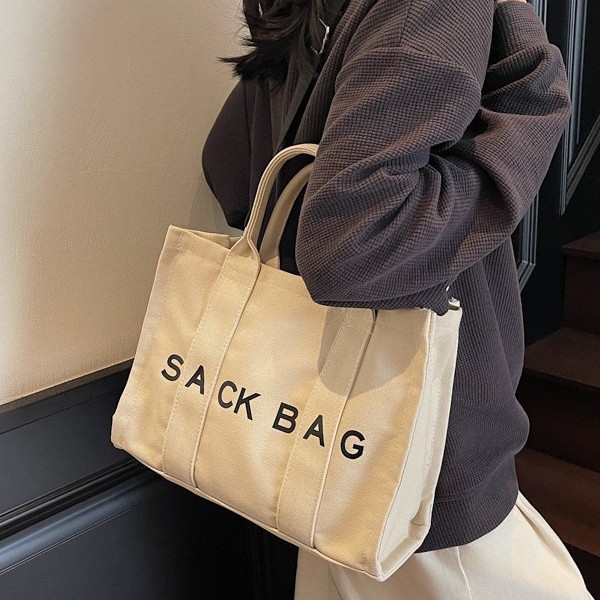 2025 Cross-border Women's bags: Simple crossbody bag, casual tote bag, letter-printed canvas bag, large-capacity single-shoulder bag Application Scenario
