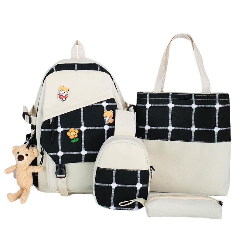 Wholesale of new Korean-style fashionable canvas checkered backpacks for women with spine protection and wear resistance Item Picture