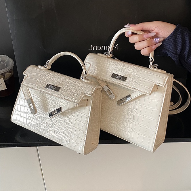 Cross-border niche crocodile-patterned handbag for women, 2025 new retro versatile single-shoulder Kelly bag, casual crossbody bag full figure