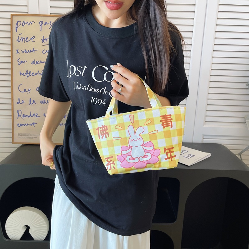 ins canvas handbag 2024 Korean version casual student bag, cartoon cute single-shoulder bag, hand-carried manufacturer wholesale details Picture
