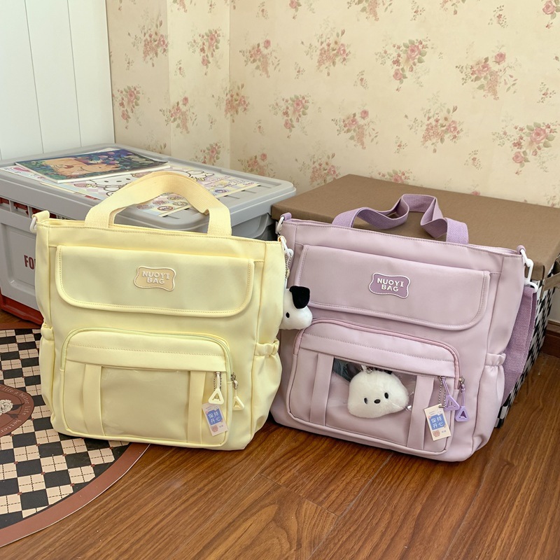 Large-capacity commuter tote bag, Japanese-style ins student canvas bag for class, fresh and niche crossbody bag for college girls full figure