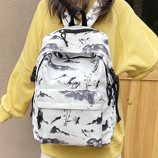 Fashionable new large-capacity student schoolbag, casual and trendy tie-dyed printed backpack, Chinese-style backpack for both men and women Specification drawing