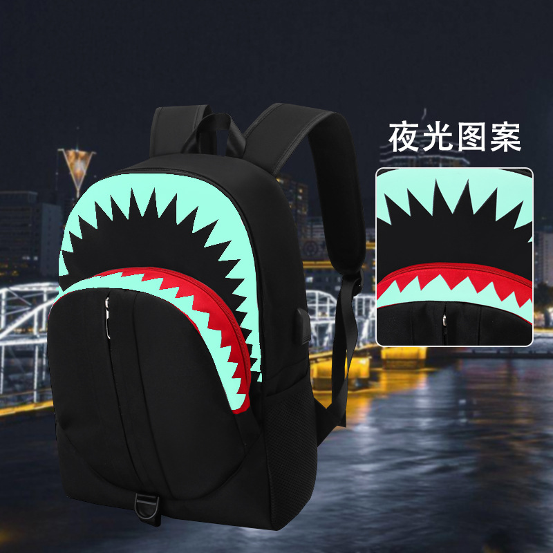 A new campus trend shark backpack for men, a large-capacity, personalized and creative backpack for junior and senior high school students full figure