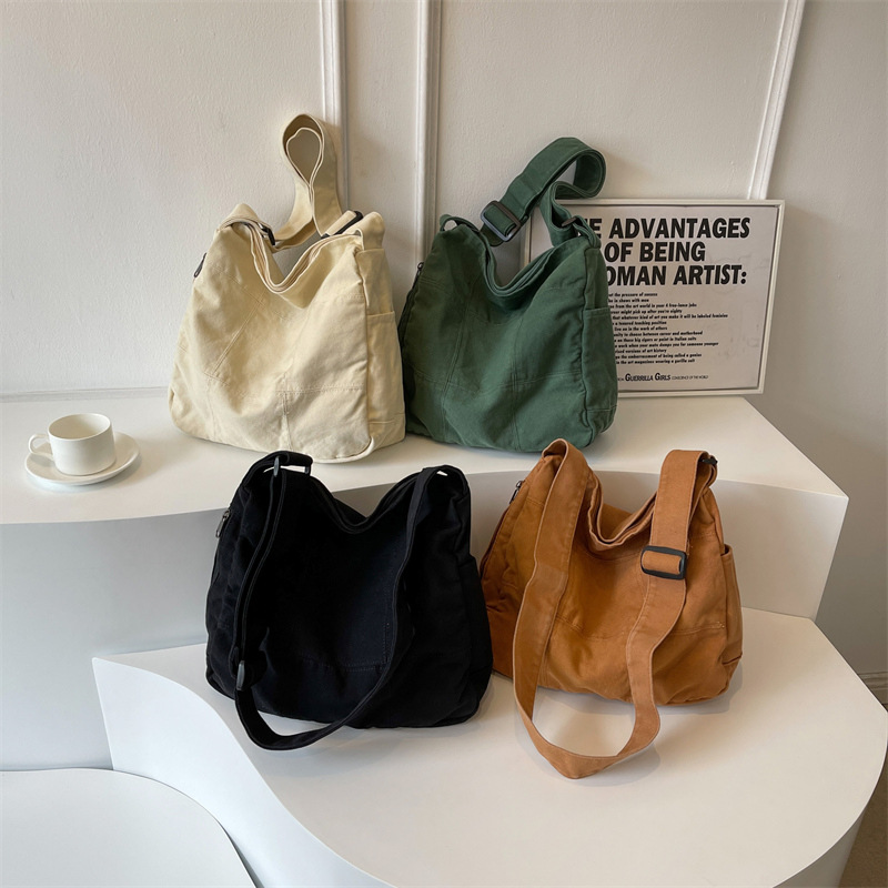 Washable canvas bag for women, Japanese-style simple college student schoolbag, large-capacity crossbody bag, casual messenger bag for women Specification drawing