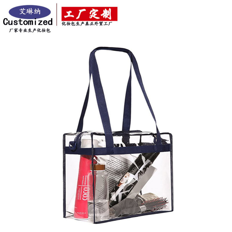 Amazon cross-border transparent square large-capacity travel storage bags, portable crossbody and hand-held shopping bags processing and customization Specification drawing