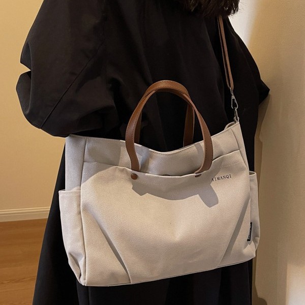 New large-capacity single-shoulder bag from Japan and South Korea, canvas women's bag, fashionable and trendy crossbody tote bag for women's commuting and college students details Picture