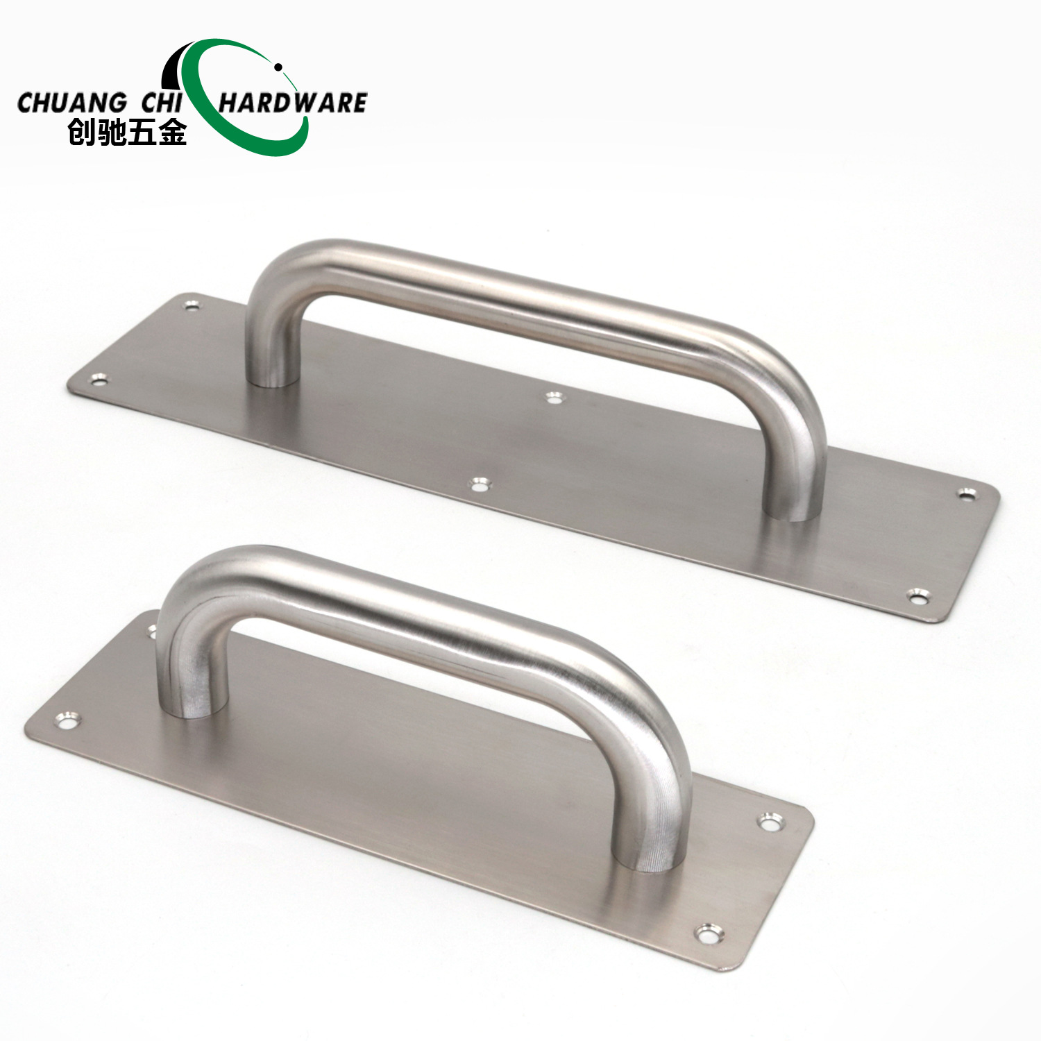 Fireproof and fire-fighting door handle, fitting room background wall, wooden door, exposed indication characters, stainless steel sliding plate handle Item Picture