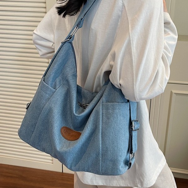 Commuting denim tote bag, cross-border 2025 new style simple single-shoulder underarm bag, women's large capacity versatile backpack Specification drawing