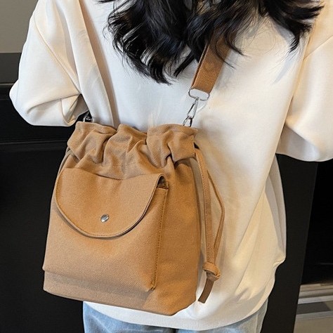 Spring versatile denim small bag for women, 2025 new style fashionable drawstring bucket single-shoulder crossbody bag, stylish and stylish details Picture