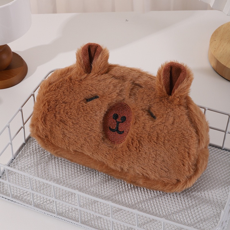 New Capibara plush large-capacity pen case student stationery storage bag, cute capybara animal stationery bag style Application Scenario