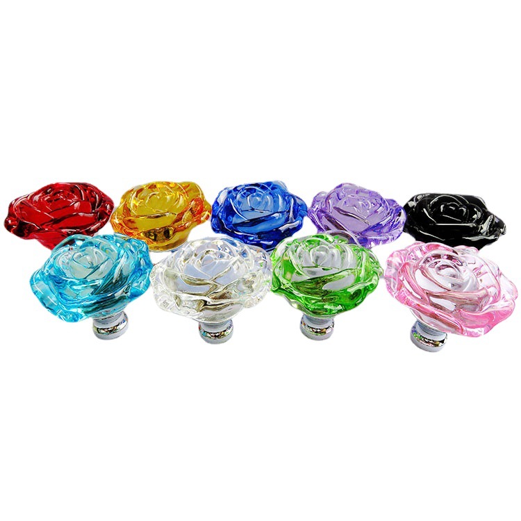 Colorful single-hole crystal rose handle, European-style wardrobe, cabinet, bedside, wine cabinet door, crystal handle, glass handle Specification drawing