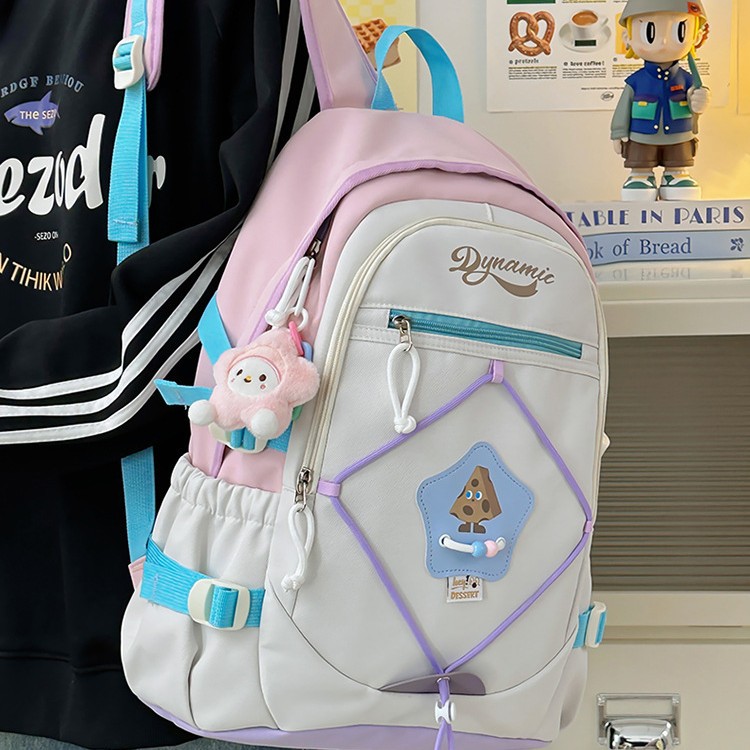 High-appearance-level large-capacity nylon backpack, female primary school student burden reduction and spine support backpack, high school and college student backpack details Picture