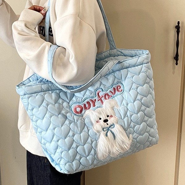 New autumn and winter girls' high-end casual and versatile style, cute little dog cotton bag, large capacity tote bag, single-shoulder bag for girls Application Scenario