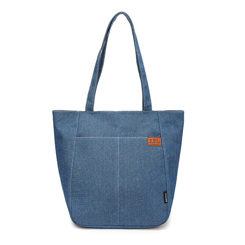 Korean version Japanese-style large-capacity canvas tote bag for girls, single-shoulder bag for girls' commuting to class, artistic style denim bag Item Picture