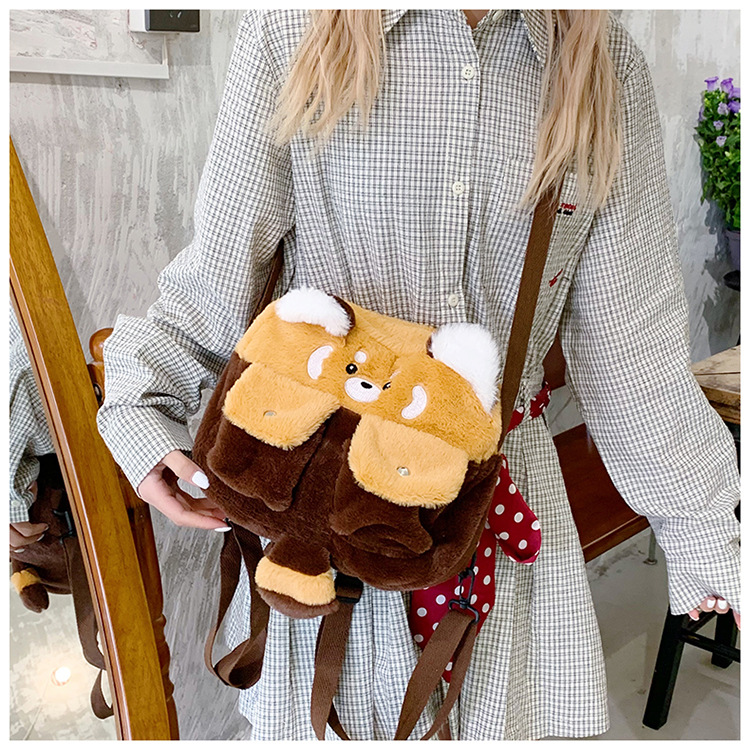 Cute little panda cartoon doll, stylish backpack, Korean-style girl's cute and sweet plush crossbody bag, high appearance level Specification drawing