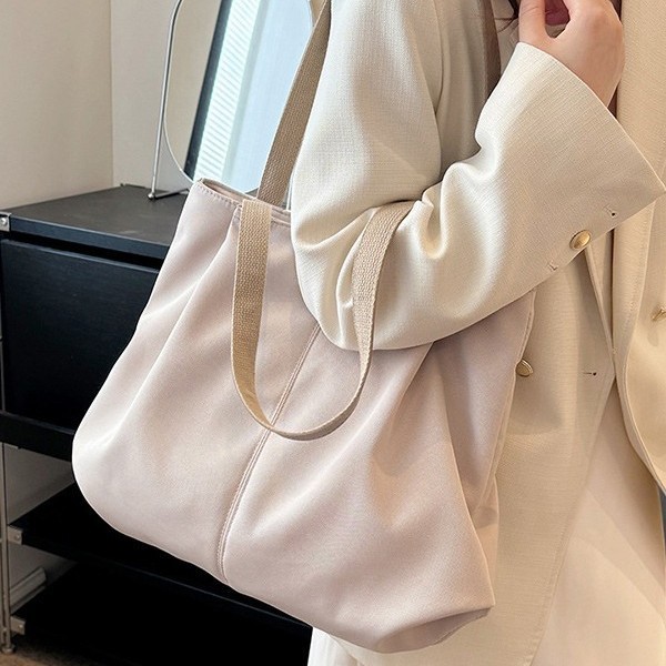 Cross-border large-capacity color-blocking bag for women, new Spring/Summer 2025 simple and casual fabric bag, fashionable and versatile tote bag Specification drawing