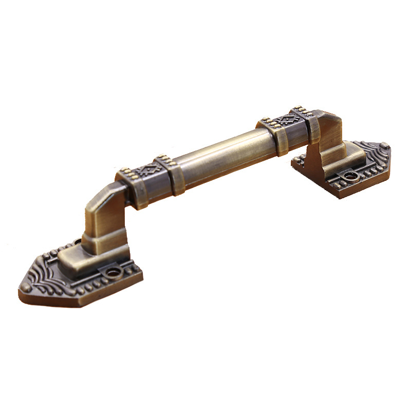 Non-perforated wooden door door handle, antique copper European-style double door, old-fashioned exposed handle, cabinet door door handle Item Picture